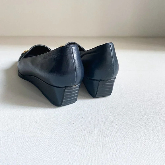 Vintage  Town Shoes Horsebit Detail Black Low Wedge Loafers 38.5 - Picture 5 of 11